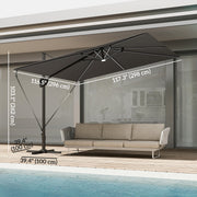 10 x 9.7 ft Offset Cantilever Patio Umbrella with Lights, Wind Rope, UPF50+ Outdoor Cantilever Parasol, Dark Grey