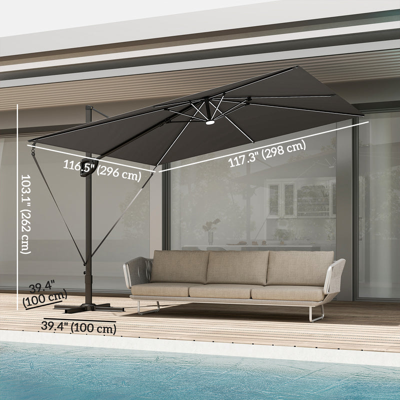10 x 9.7 ft Offset Cantilever Patio Umbrella with Lights, Wind Rope, UPF50+ Outdoor Cantilever Parasol, Dark Grey