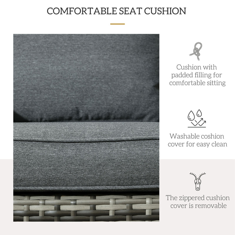 Outsunny - Patio Wicker Adirondack Chair, Outdoor PE Rattan Fire Pit Chair, Muskoka Chair w/ Soft Cushions, Tall Curved Backrest and Comfortable Armrests for Deck Garden, Grey