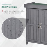 Wooden Garden Tool Storage Shed Kit with Hinged Roof, 2-Tier Shelves and Double Doors, 74x43x88cm, Dark Grey