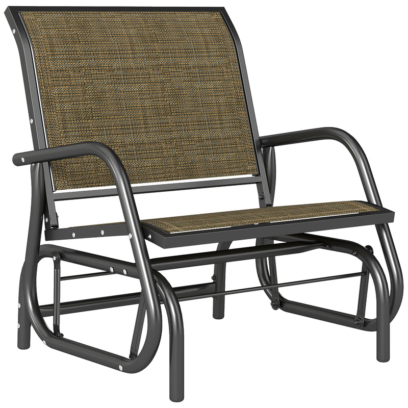 Outsunny - Patio Glider Outdoor Glider Chair with Breathable Mesh Seat & Backrest, Armrests and Metal Frame, Light Mixed Brown