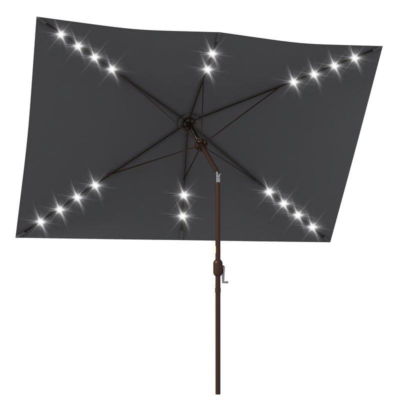 Outsunny - 6.5x10ft Patio Umbrella Tilt Aluminum Outdoor Market Parasol with Solar Powered LEDs, Crank - Dark Grey