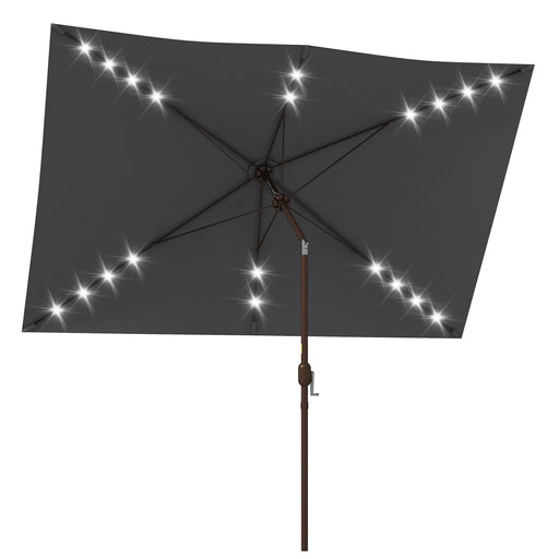 Outsunny - 6.5x10ft Patio Umbrella Tilt Aluminum Outdoor Market Parasol with Solar Powered LEDs, Crank - Dark Grey