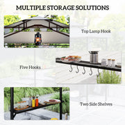 Outsunny - 8' x 7.6' Grill Gazebo, Double Tiered Barbecue Grill Gazebo Shelter w/ Side Awning, 2 Side Shelves, 6 Hooks, Light Grey