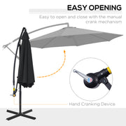 9.7ft Offset Patio UmbrellaCantilever Parasol with Crank Handle, 8 Ribs and Cross Base for Outdoor, Sun Shade, Black