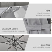 9ft Cantilever Patio Umbrella, Square Overhanging Umbrella with Cross Base, Crank Handle, Tilt Light Grey