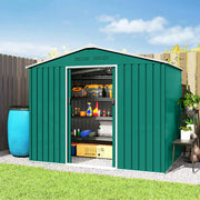 8' x 6' Outdoor Storage Shed, Metal Garden Tool Storage House with Lockable Sliding Doors and Vents, Green