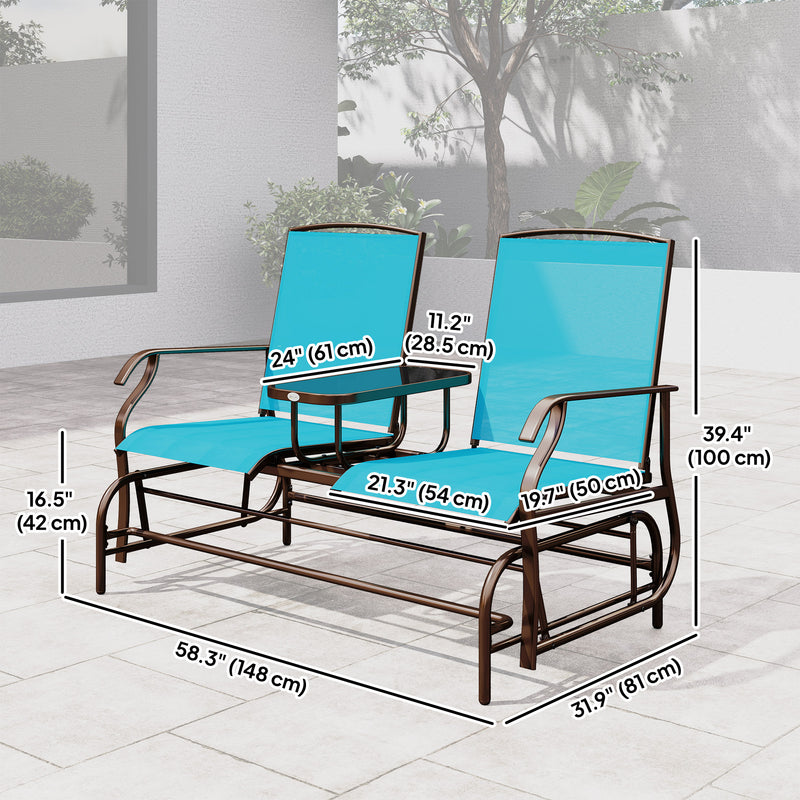 Outsunny - Patio Glider Rocking Chair 2 Person Outdoor Loveseat Rocker Garden Furniture Bench, Blue