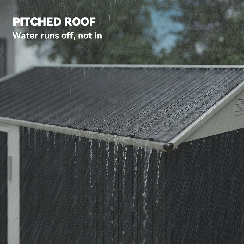 7' x 6' Tall Outdoor Storage Shed, Waterproof Metal Garden Shed with Gloves, Lockable Door, Dark Grey