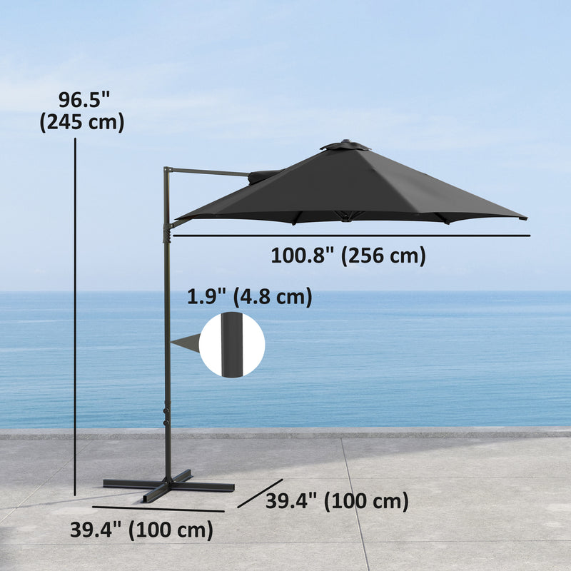 8.5FT Offset Patio Umbrella 360° Rotation Cantilever Parasol Outdoor Cantilever Roma Parasol Φ100.8" x 96.5"H Black
