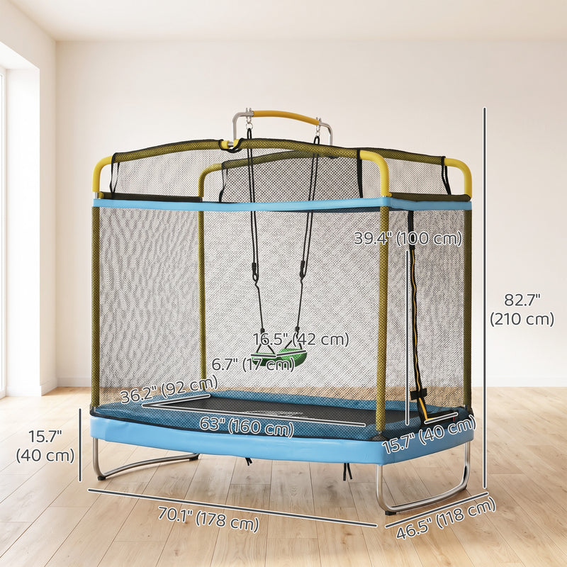 Qaba 6.9FT Kids Trampoline with Safety Net, Gymnastics Bar, Swing, Toddler Trampoline for 3-6 Years Old Outdoor