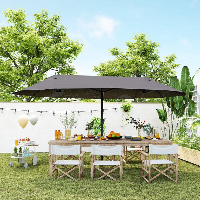 15' Double-Sided Patio Umbrella Parasol Sun Shelter Canopy Shade Grey
