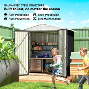 6.5' x 4' Outdoor Storage Shed, Metal Garden Shed with Lockable Double Doors, 4 Vents, Dark Grey