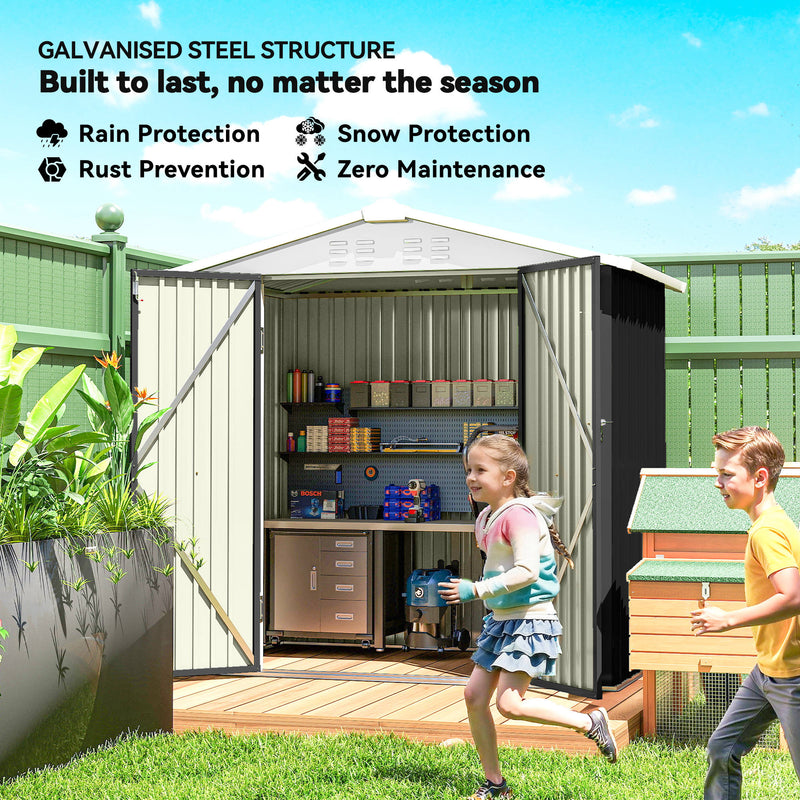 6.5' x 4' Outdoor Storage Shed, Metal Garden Shed with Lockable Double Doors, 4 Vents, Dark Grey