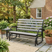 Outsunny - 2 Person Outdoor Glider Bench, Patio Glider Loveseat with Faux Wood Slatted Seat and Back, Steel Frame, Grey