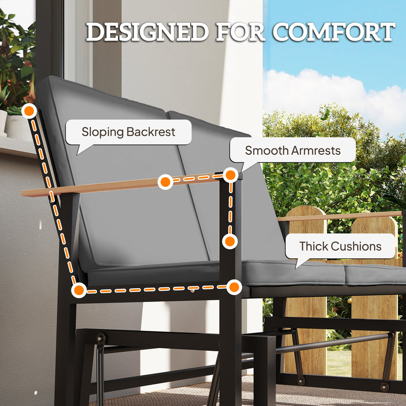 Outsunny - Outdoor Glider Bench for 2 Person, Patio Glider Loveseat with Thick Cushions for Garden Balcony Porch, Dark Grey