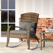 Outsunny - Adirondack Chair, Outdoor Wicker Rocking Chair with High Back, Seat Cushion and Pillow for Porch, Balcony, Grey/Yellow