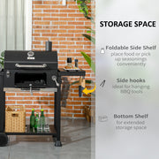 Outsunny - Charcoal BBQ Grill Smoker with Adjustable Charcoal Pan and Galvanised Steel Shell, Barbecue Grill Trolley with Storage
