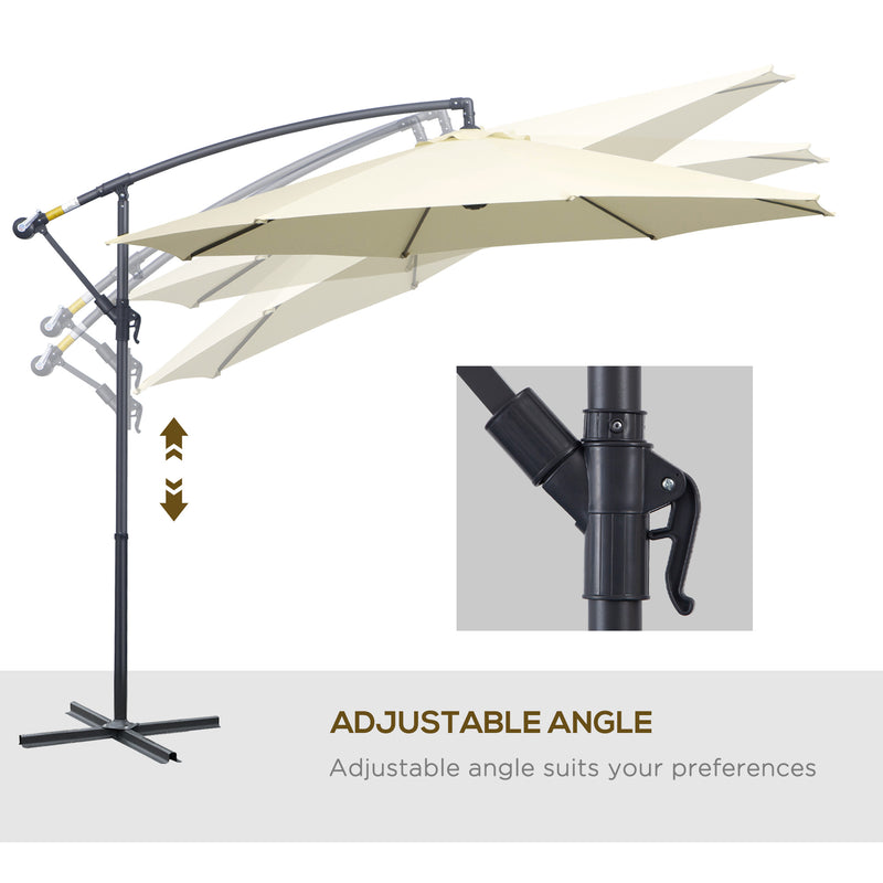 Outsunny - Φ10' Deluxe Cantilever Umbrella Outdoor Market Parasol Banana Hanging Offset Sunshade Crank Cross Base, Beige — 01-0218