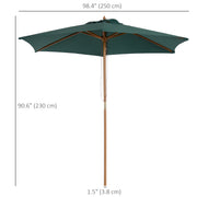 8FT Wood Market Umbrella Patio Umbrella Round Garden Parasol Canopy with Bamboo Ribs and Top Vent, Dark Green