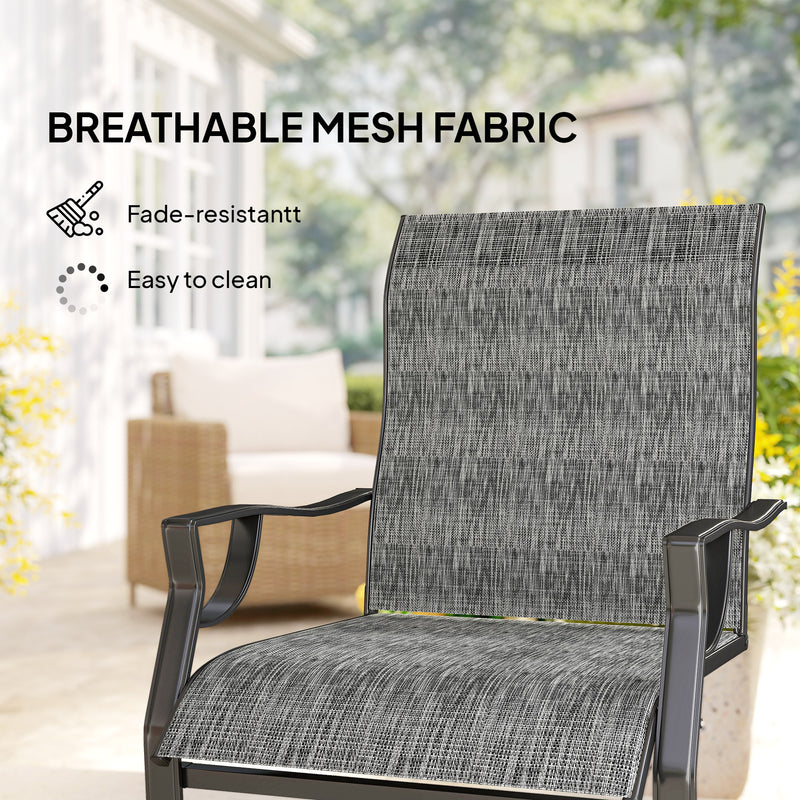 Outsunny - C Spring Motion Patio Chairs Set of 2 with Curved High Backrest, Armrest, All Weather Breathable Fabric, Metal Frame