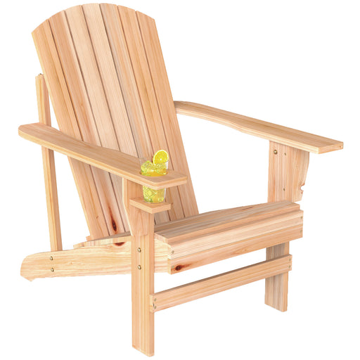 Outsunny - Classic Adirondack Chair Muskoka Chair, Garden Deck Chair with Cup Holder for Patio, Indoor, Backyard, Natural