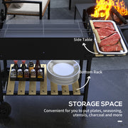 Outsunny - Charcoal Grill,Barbecue Trolley with Double Adjustable Grill, Side Table, Storage Shelf and Wheels, Black