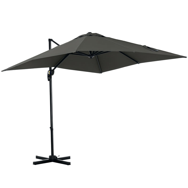 Outsunny - 8' x 8' Square Patio Hanging Offset Umbrella with 360° Rotation, Aluminum Outdoor Cantilever Parasol with Crank & Tilt, Sun Canopy Shelter with Cross Base, Grey — 84D-051V00GY