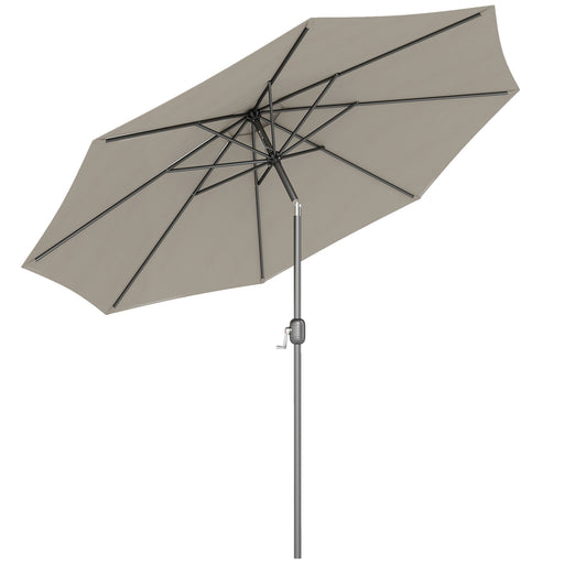 Outsunny - 10' x 8' Round Market Umbrella, Patio Umbrella with Crank Handle and Tilt, Outdoor Parasol for Garden, Bench, Lawn, Light Grey