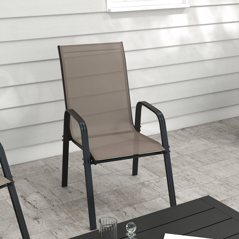 Outsunny - Set of 4 Outdoor Dining Chairs, Heavy Duty Stackable Patio Dining Set with Armrests for Balcony Garden, Grey
