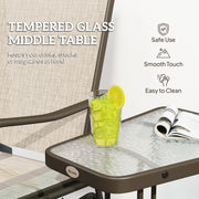 Outsunny - Double Patio Glider Chair with Glass Top Center Table, Outdoor Glider Loveseat with High Back, All Weather Breathable Mesh Fabric for Garden, Backyard, Deck, Light Brown
