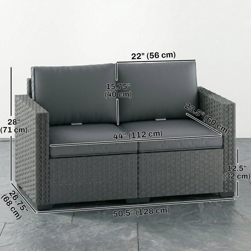 Outsunny - 2 Seater Outdoor Couch Patio Sofa with Deep Seat, Cushions, Wide Armrests for Garden, Balcony, Porch, Dark Grey