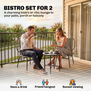 Outsunny - 3 Piece Wicker Patio Furniture Set, Outdoor Bistro Set with Steel Table, Rattan Outdoor Conversation Furniture, Grey