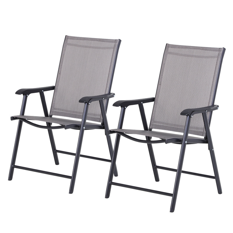 Outsunny - 2-Piece Folding Dining Chair Set for Relaxing on Patio, Balcony, or Garden, Comfortable Outdoor Furniture with Armrests, Grey