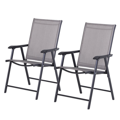 Outsunny - 2-Piece Folding Dining Chair Set for Relaxing on Patio, Balcony, or Garden, Comfortable Outdoor Furniture with Armrests, Grey
