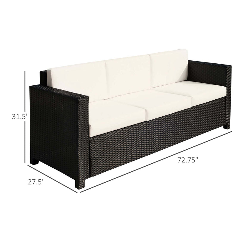 Outsunny - Deluxe 3 Seat Rattan Wicker Sofa Garden Outdoor Patio Furniture with Cushion, Cream White