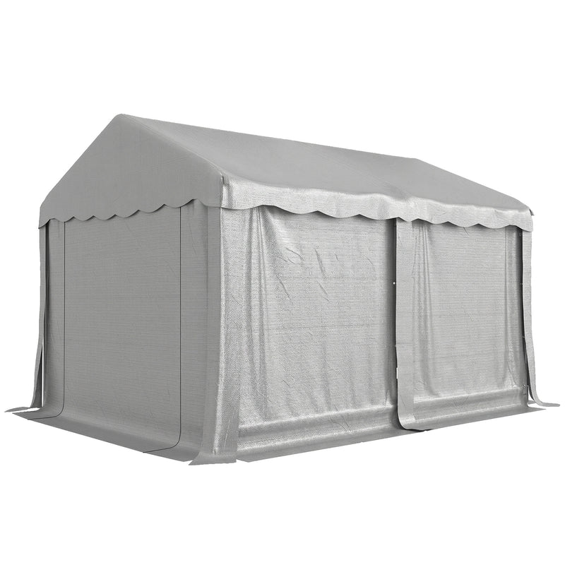 13' x 10' Portable Shed, Outdoor Storage Shed Tent with Roll-up Zipper Door and Removable Sidewalls, Light Grey