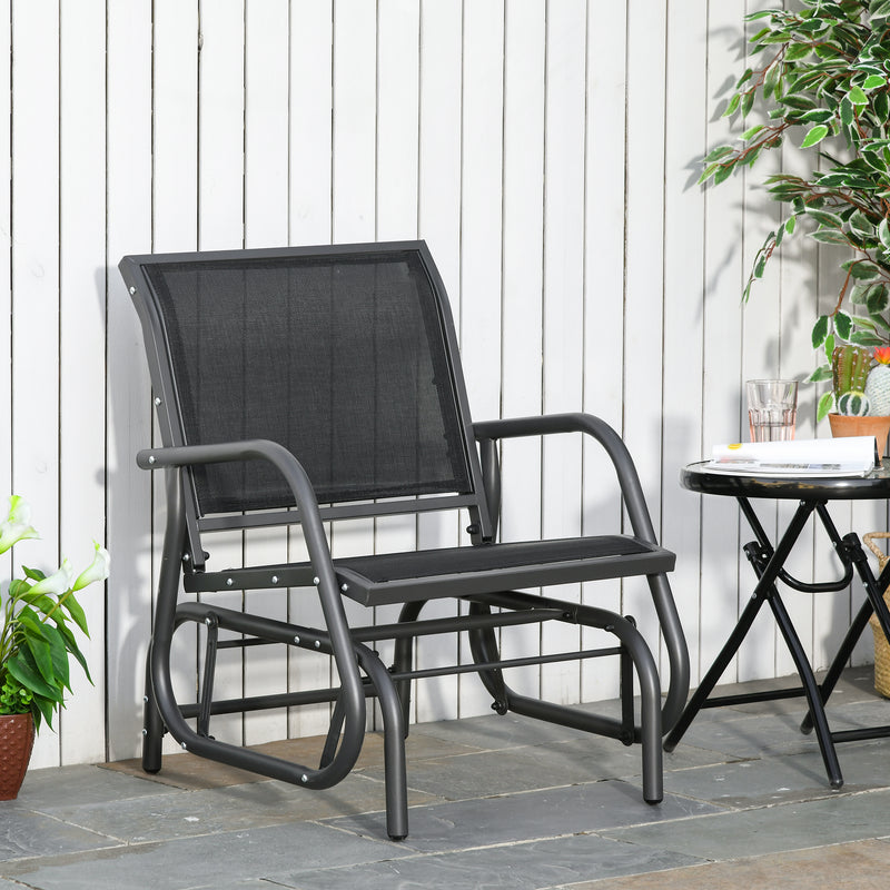 Outsunny - Patio Glider Outdoor Glider Chair with Breathable Mesh Seat & Backrest, Armrests and Metal Frame, Black