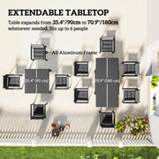 Outsunny - Patio Dining Set for 6, Aluminum Expandable Outdoor Table and 6 Stackable Chairs with Padded Back, Mesh Seat, Black