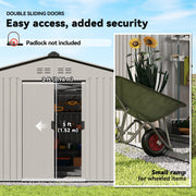 9.1' x 6.4' x 6.3' Garden Storage Shed w/ Foundation Kit Metal Tool Storage House w/ Double Doors Grey