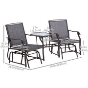 Outsunny - Double Patio Glider Chair with Glass Top Center Table, Outdoor Glider Loveseat with High Back, All Weather Breathable Mesh Fabric for Garden, Backyard, Deck, Grey