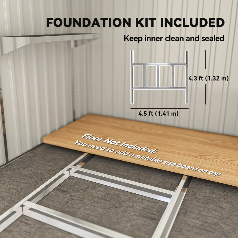 5'x7' Lean to Galvanized Metal Shed with Foundation, Garden Tool Storage House with Sliding Door and 2 Vents, Dark Grey