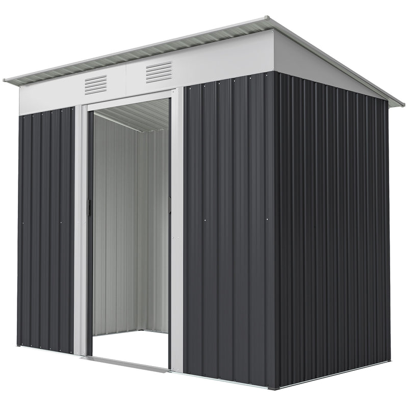 7' x 4' Outdoor Storage Shed, Metal Garden Tool Storage House Organizer with Lockable Sliding Doors and Vents for Backyard Patio Lawn, Charcoal Grey