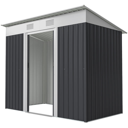 7' x 4' Outdoor Storage Shed, Metal Garden Tool Storage House Organizer with Lockable Sliding Doors and Vents for Backyard Patio Lawn, Charcoal Grey