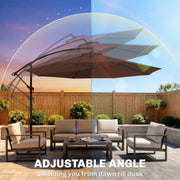 10' Deluxe Patio Umbrella, Outdoor Market Parasol, Banana Hanging Offset Sunshade with Crank, Cross Base, Coffee