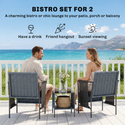 Outsunny - 3 Piece Wicker Patio Furniture Set, Outdoor Bistro Set, Side Pockets, Mesh Seat, 2 Tier Glass Table, Cushions, Black