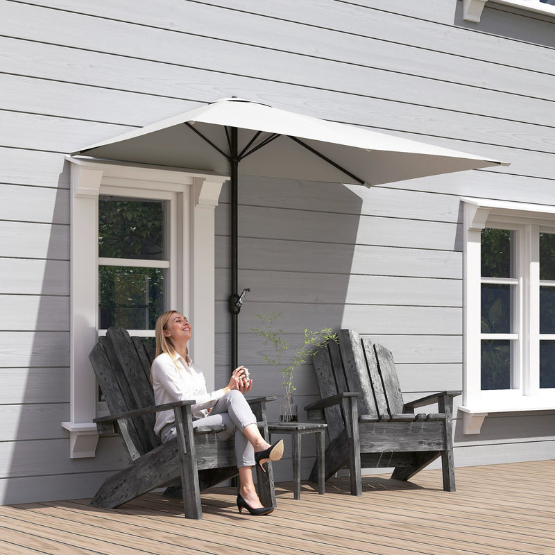 Outsunny - 8ft Half Umbrella Outdoor Balcony Parasol Patio Garden Outdoor Window Sun Shade w/ 5 Ribs, Cream White — 84D-074CW