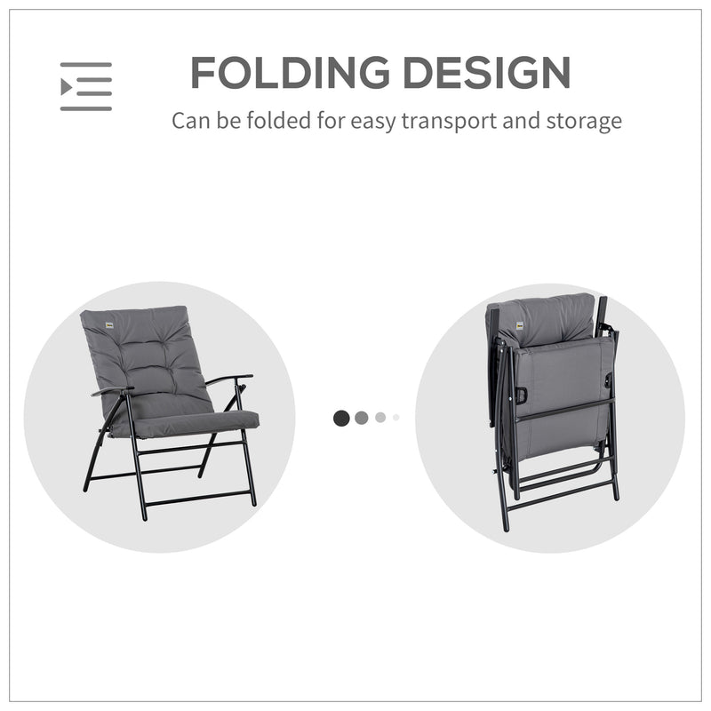 Outsunny - Foldable Lounge Chair, Fabric Upholstered Recliner, Outdoor Lounger with Armrest, Metal Frame for Backyard, Grey