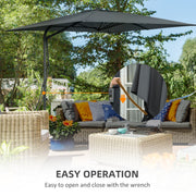 8FT Cantilever Patio Umbrella, Offset Patio Umbrella with Cross Base for Deck, Backyard, Pool and Garden, Hanging Umbrellas, Switch with a Wrench, Dark Gray