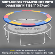 Soozier Trampoline Pad, 14FT Replacement Trampoline Safety Pad Mat Spring Cover, Water-Resistant, UV-Resistant, Tear-Resistant, No Holes for Pole, Colorful